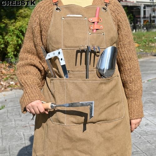 Work Apron Cross Back Adjustable Canvas Tool Apron for Woodworking, Multicolor