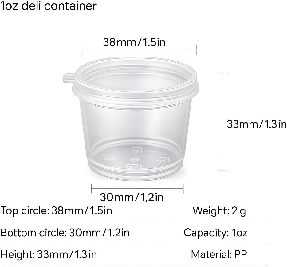 LeakProof 1oz, 2000 Counts Plastic Disposable Cups with Attached Lids, Sauce