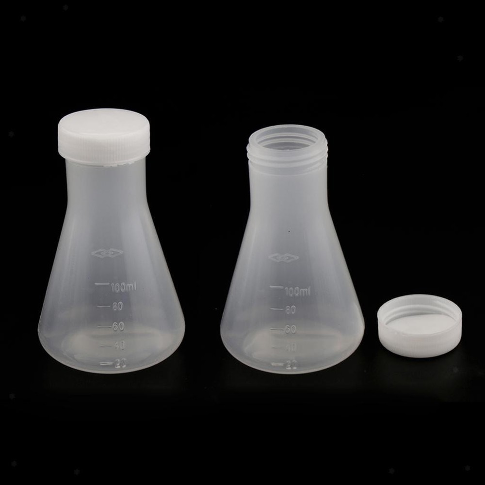 2Pcs Plastic Conical Flask, Erlenmeyer Flask w/   100ml, Shatter Resistant