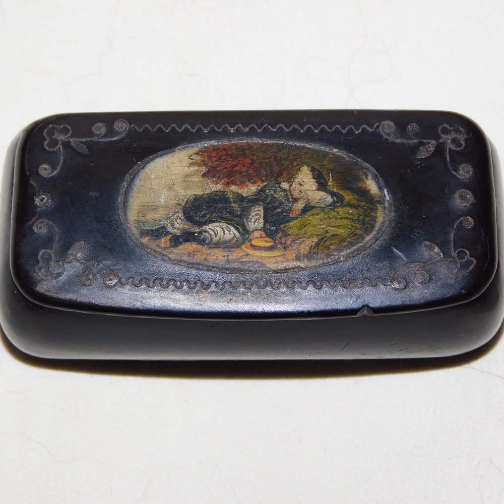Two Antique Papier Mache Snuff Boxes