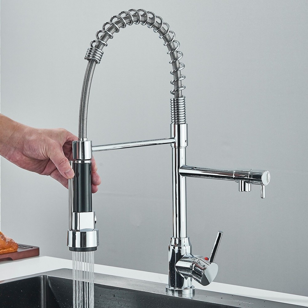 Commercial Chrome Kitchen Faucet with Pull Down Sprayer Single Handle Sink Mixer