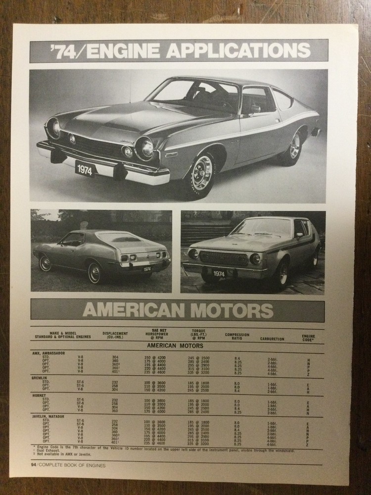 Misc 6393 Article Engine 1974 Engine Applications American Motors 2 page
