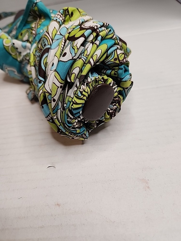 Vera Bradley Peacock Pattern Teal Blue Lime Mini Umbrella AutoOpen Compact