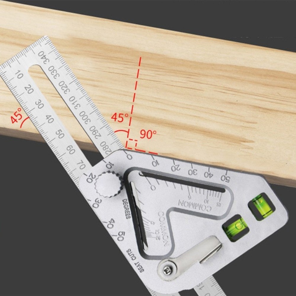 Professional Woodworking Triangle Angle Measurement Ruler Level and Protractor