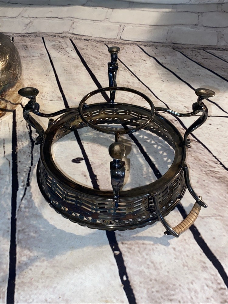 England Silver Plated Tea Kettle Pot With Warmer Base Antique