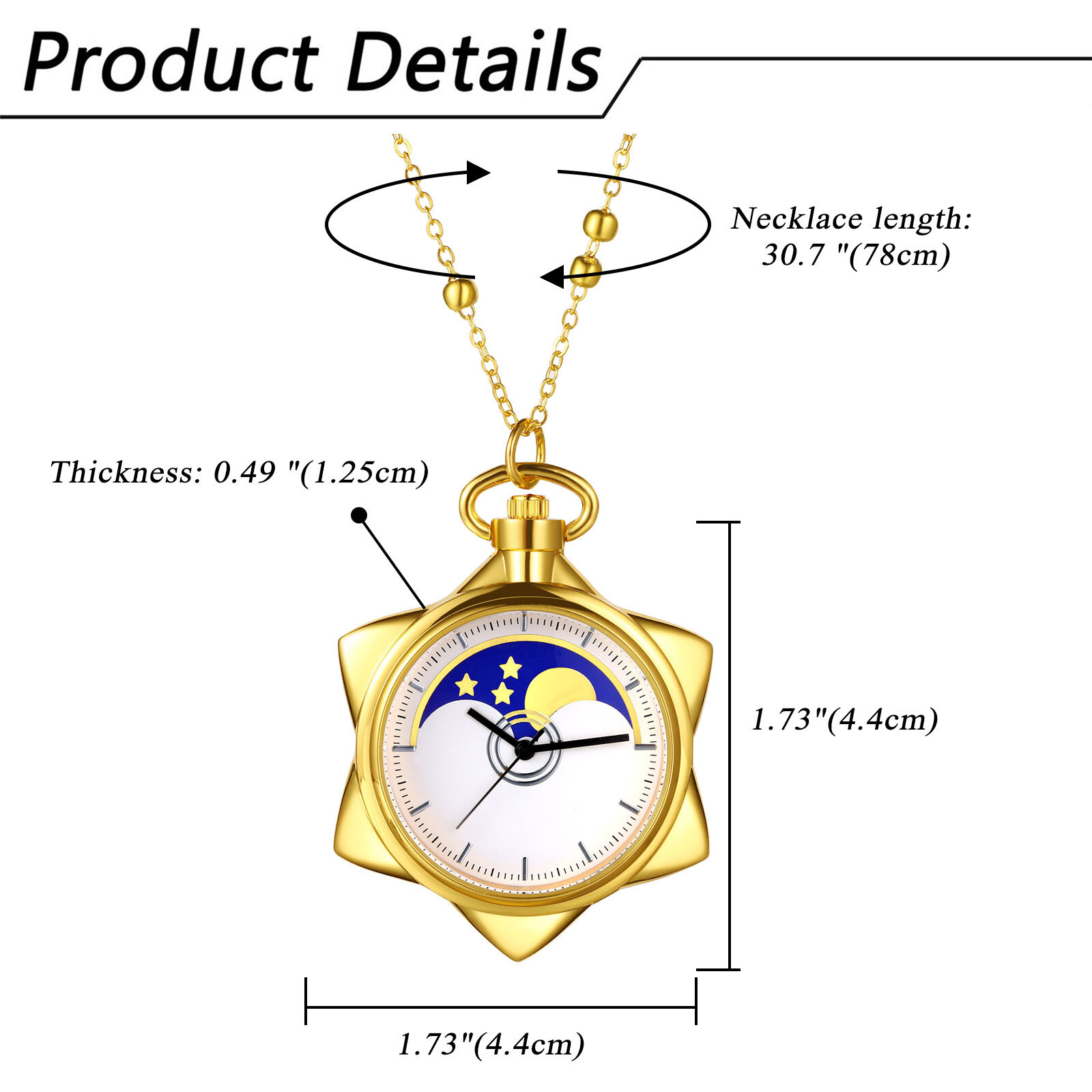 Women Girls Hexagram Quartz Pocket Watch Sailor Moon Star Hanging Watch Necklace