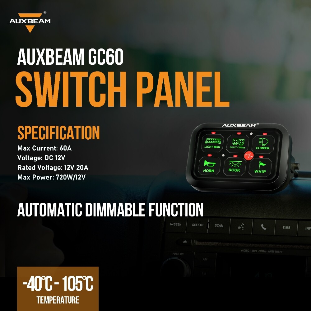 AUXBEAM 6 Gang Switch Panel LED Light Electronic Relay Circuit Control System
