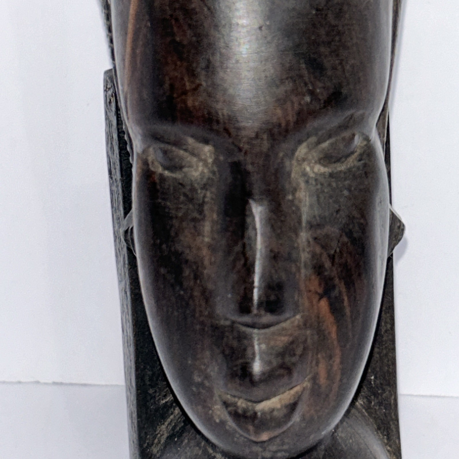 Vintage African Wooden Hand-Carved Tribal Sculpture Statue Bust Bookend Decor