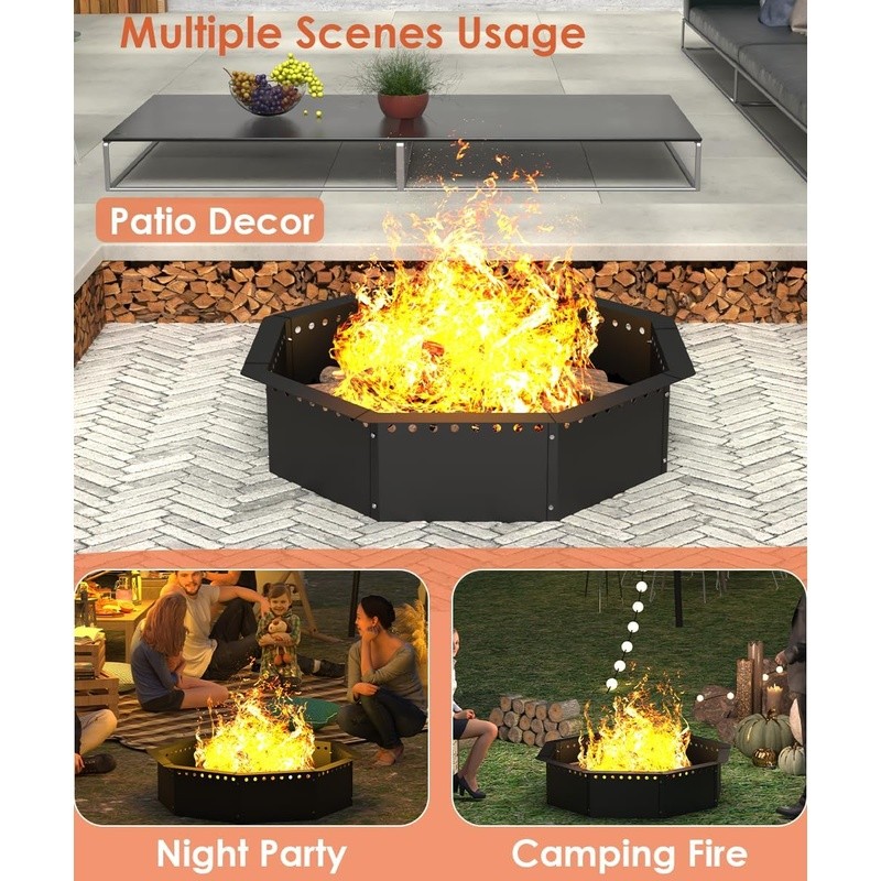 Smokeless Fire Pit Ring 32''Outer 28'' Inner Diameter Solid Steel Firepit Liner