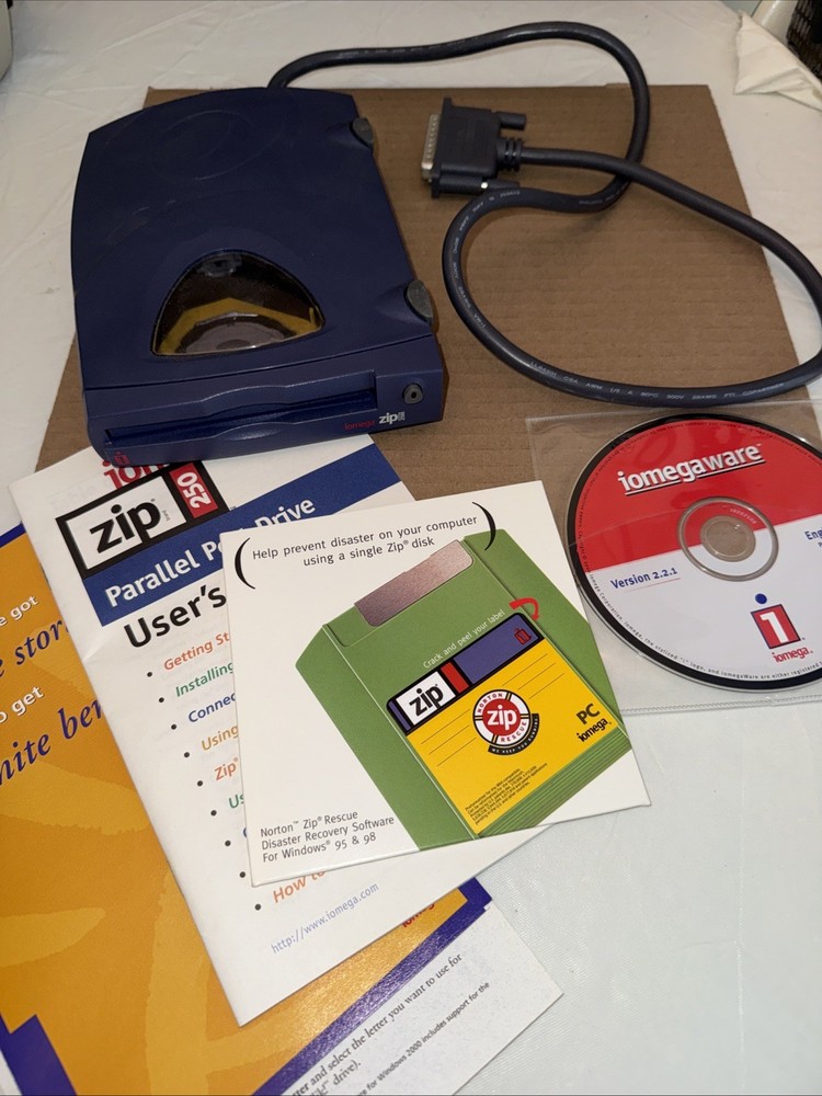 Iomega Zip 250 Z250P Parallel Port External Drive, Parallel Cable, untested