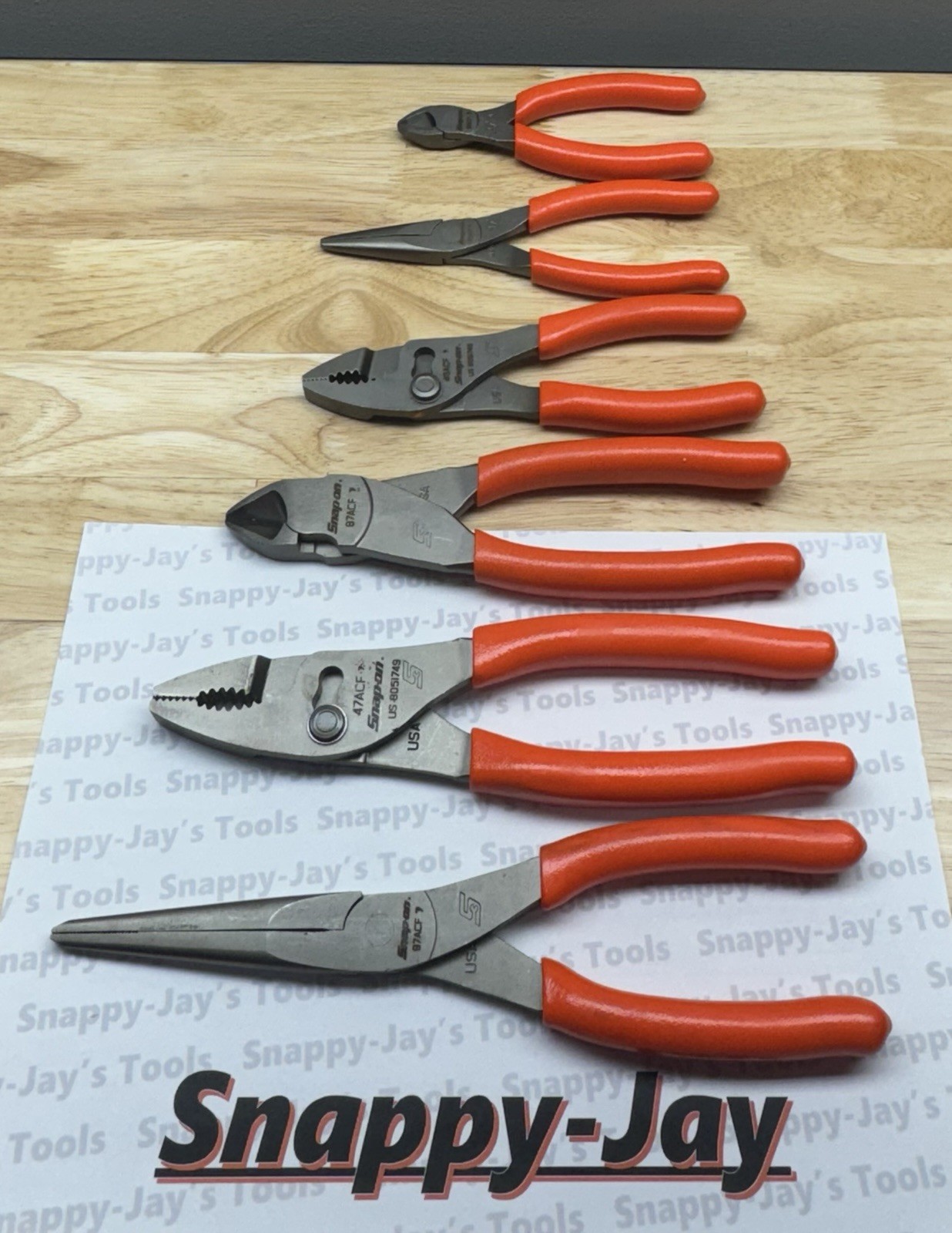 Snap-on Tools USA NEW 6pc ORANGE Essential Pliers Foam Set PL600ES1FO