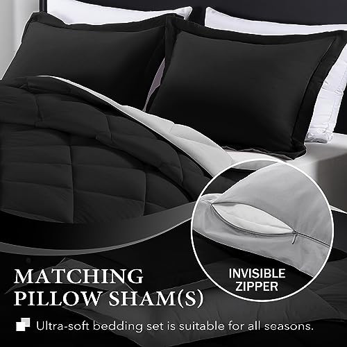 Comforter Set - Black and Grey Comforter Set Soft Bedding Queen Black/Grey