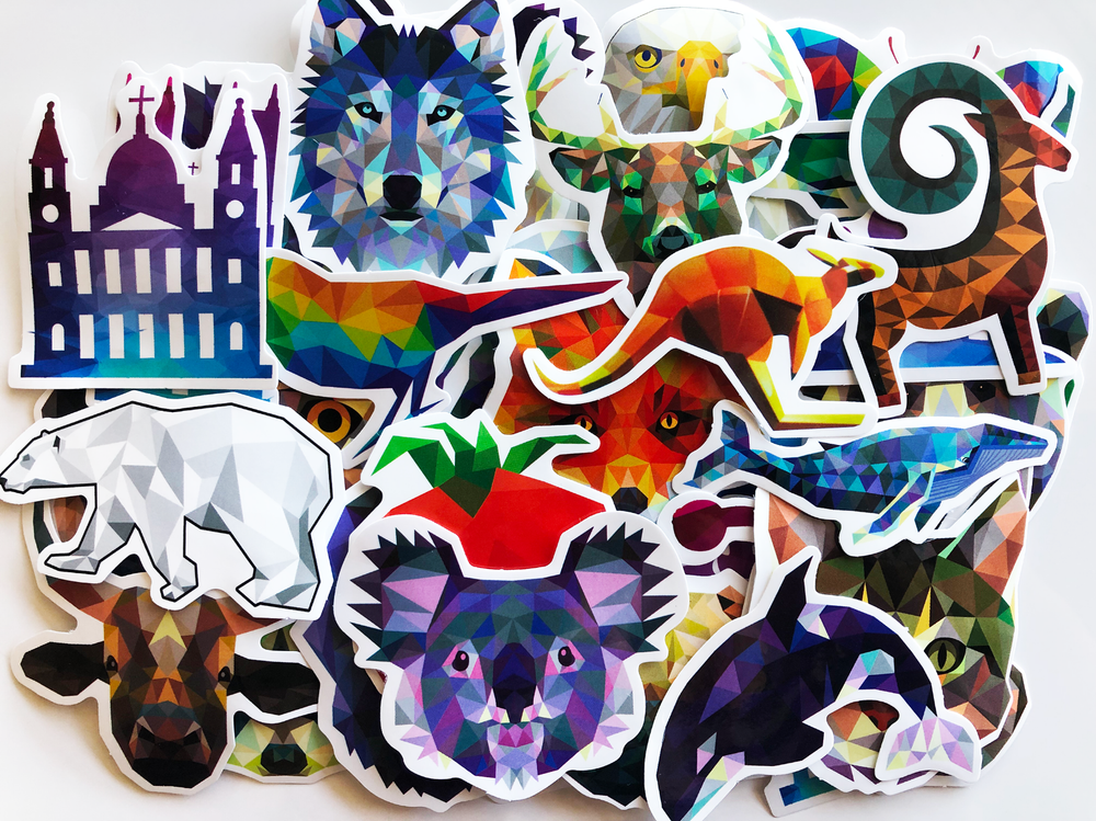 29 Drawn Hex Animals Panda Pug Computer Hydro Flask Scrapbooking Stickers