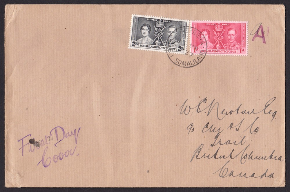 SOMALILAND PROTECTORATE - 1937 KGVI CORONATION - 2V - FDC