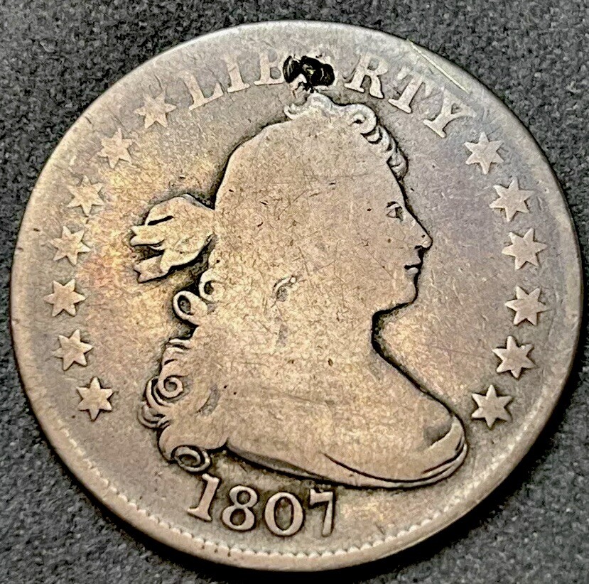 1807 Quarter Dollar, Draped Bust Heraldic Eagle Reverse, Obverse damage