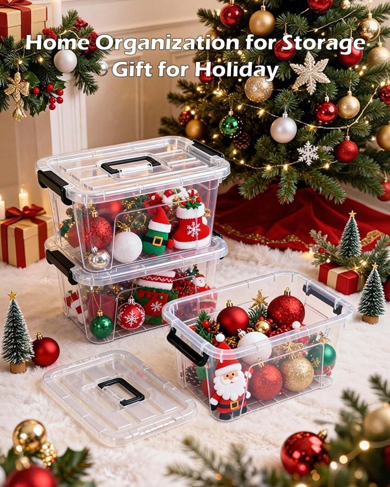 Plastic Storage Bins W/ Lids 6 Pack Storage Organizer 7 Quart Stackable Storage