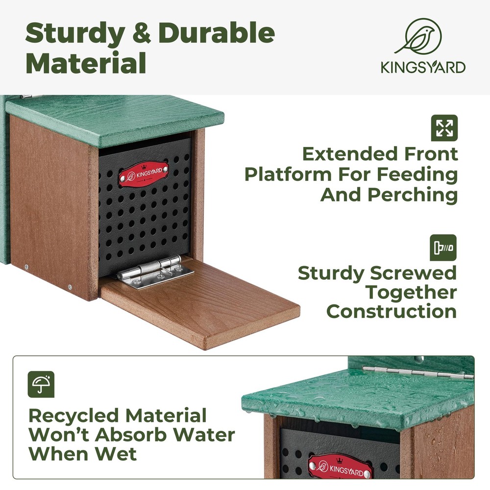 Kingsyard Recycled Plastic Squirrel Feeder Box for Outside - Durable & Easy Inst