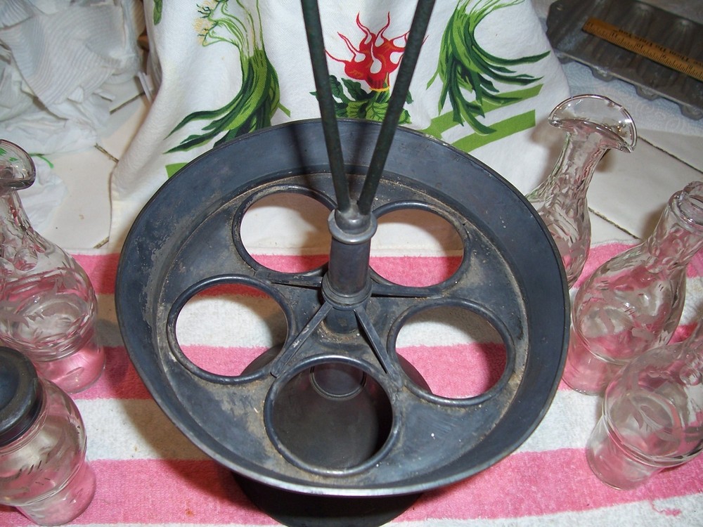 Victorian Silver Plate Cruet Caddy Condiment Carousel Set and Stand, Table ware