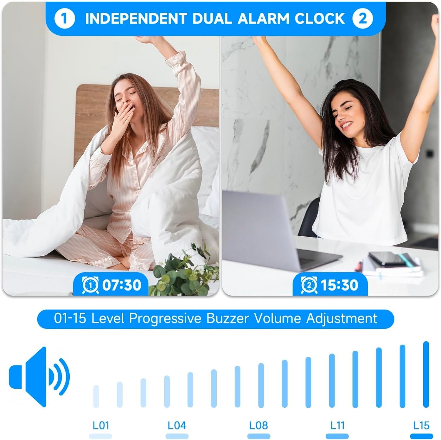 Loud Mirror LED Alarm Clock Display, Desk & Shelf Clock for Heavy Sleeper,kids