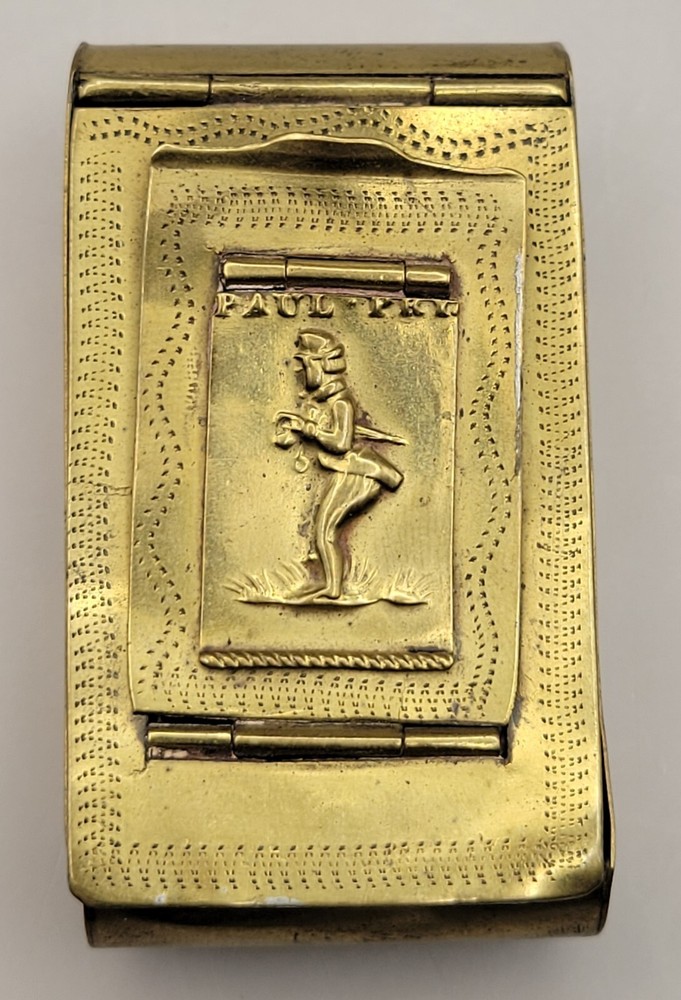 ANTIQUE BRASS TRIPLE COMPARTMENT PAUL PRY SNUFF BOX