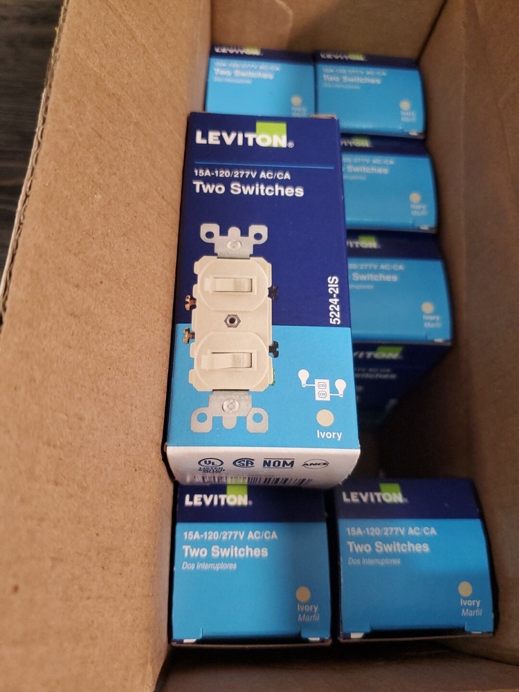 10 Pack Leviton Ivory Dual Light Switch Duplex Toggle 15A Single Pole 5224-2I