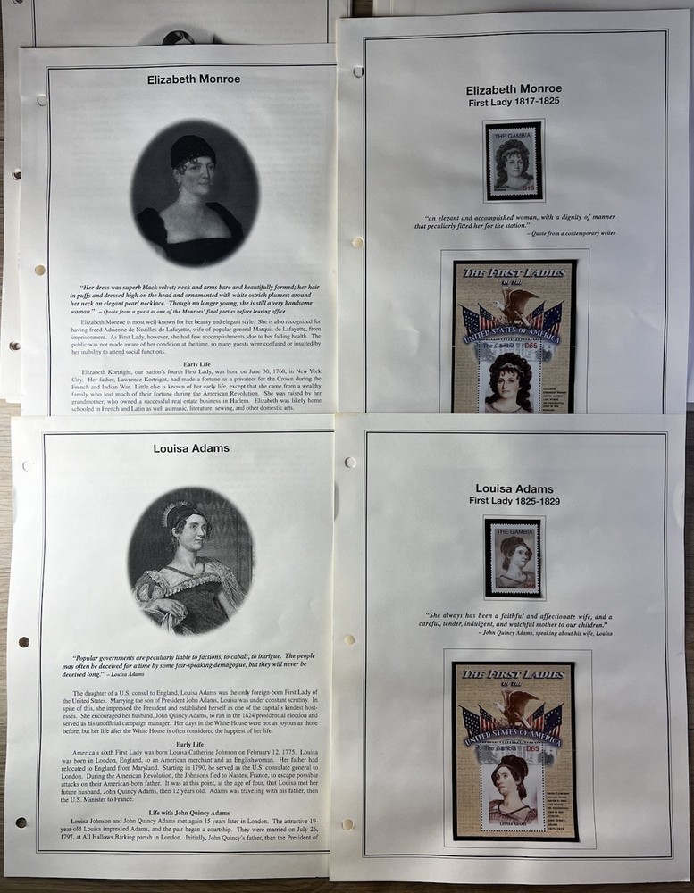 Heritage Collection American First Ladies Collection Album Inserts + 70 Stamps