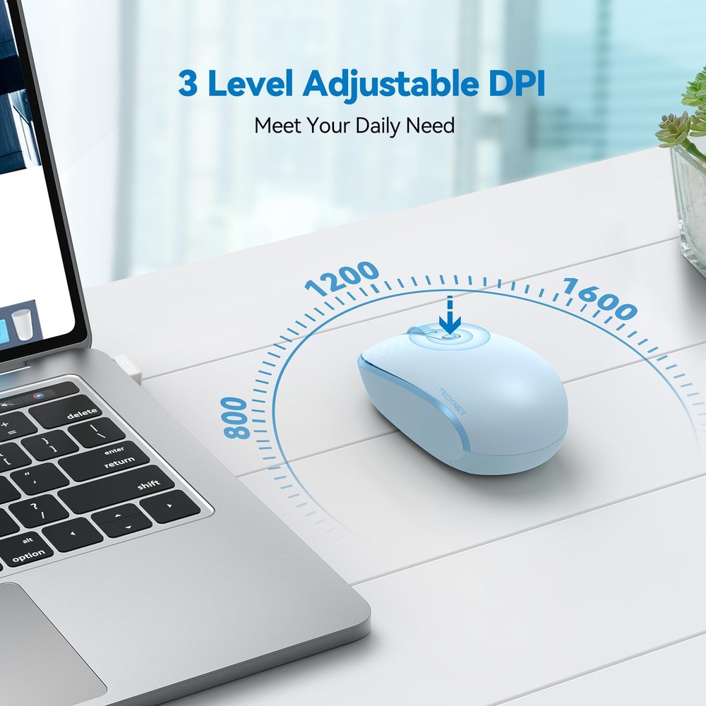TECKNET Wireless Mouse, 2.4G Quiet Computer Mouse with USB Receiver, 4 Blue