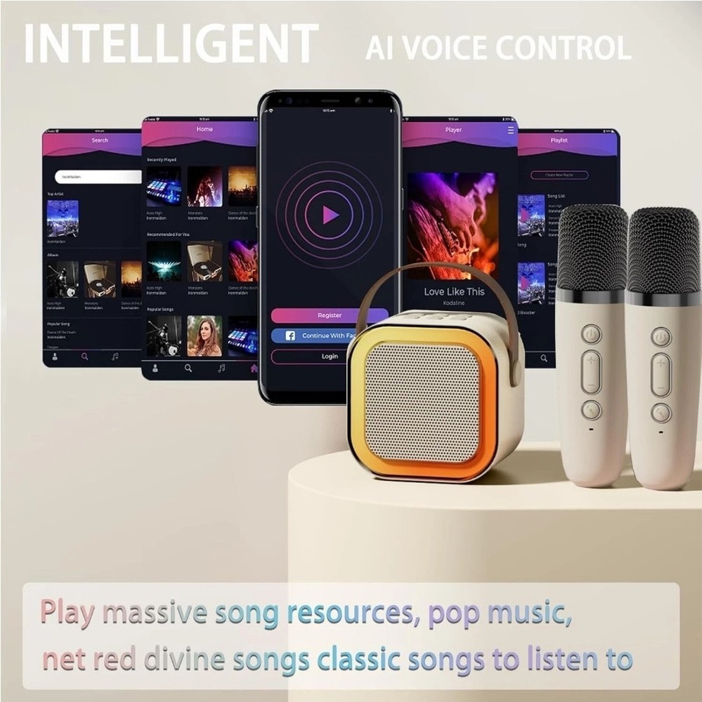 Wireless Mini Karaoke Machine 2 Microphones Bluetooth Speaker Lights