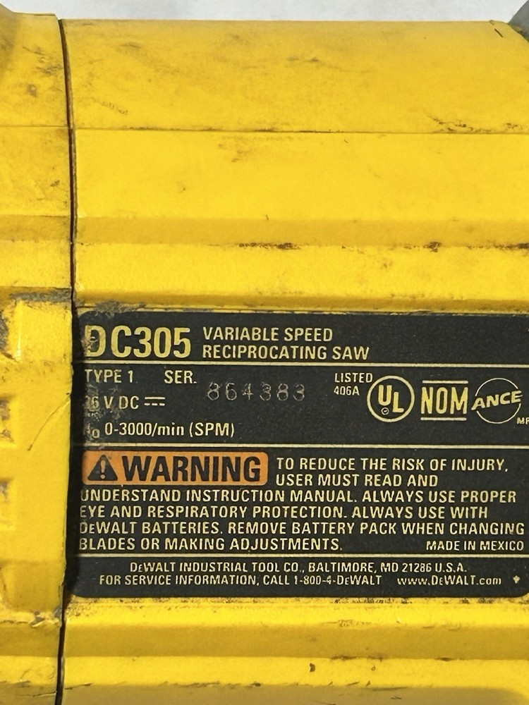 DeWalt DC305 36V Variable Speed Reciprocating Saw Tool Only No Battery Tested