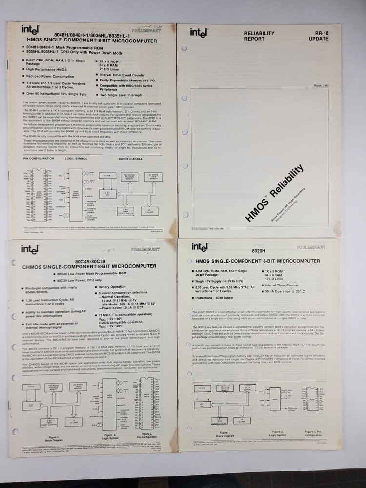 Extremely Rare Original Vintage Preliminary Intel Data Sheets From The 70s & 80s