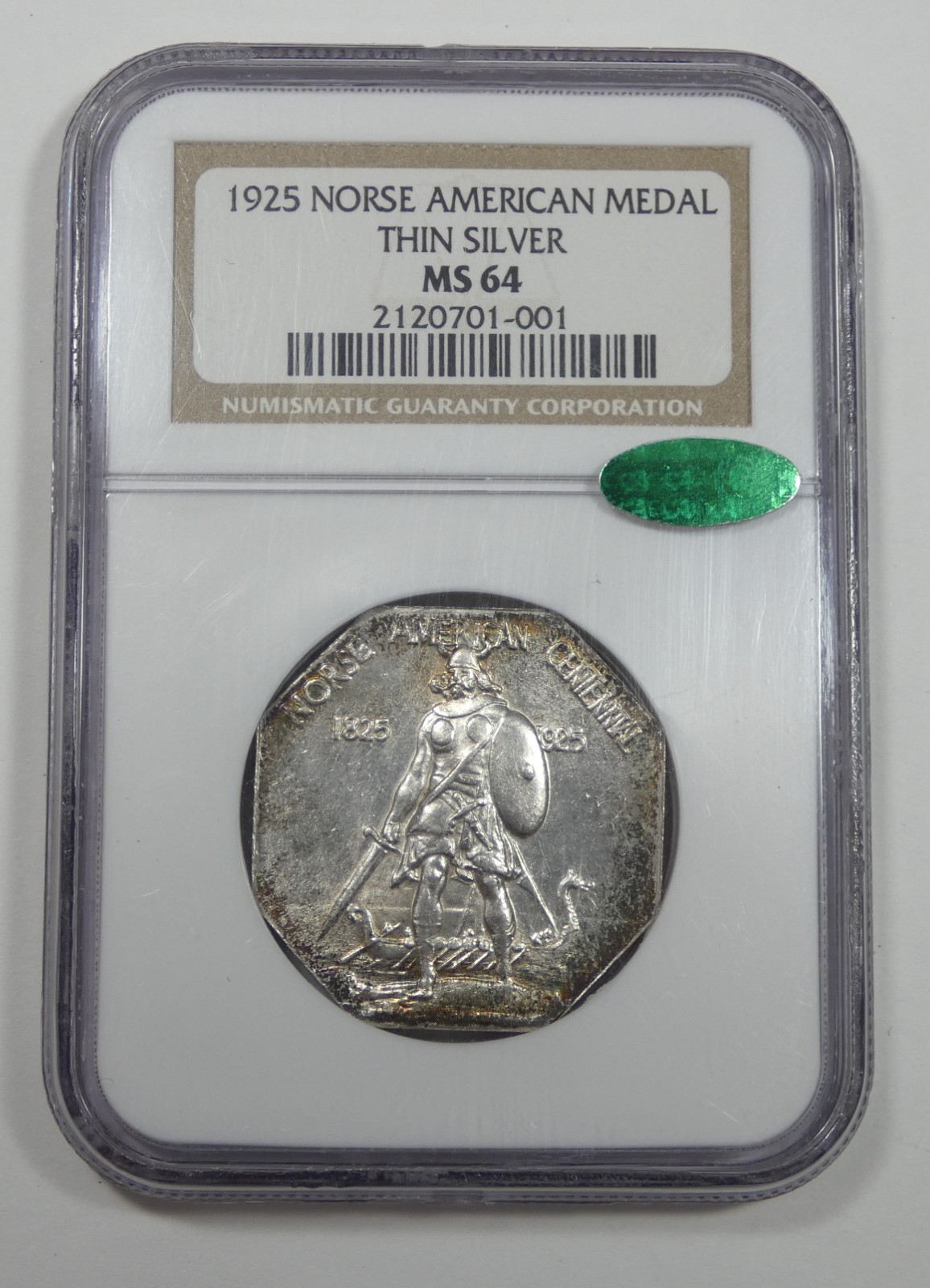 1925 Norse American Silver Commemorative Medal Thin Silver CAC & NGC MS 64