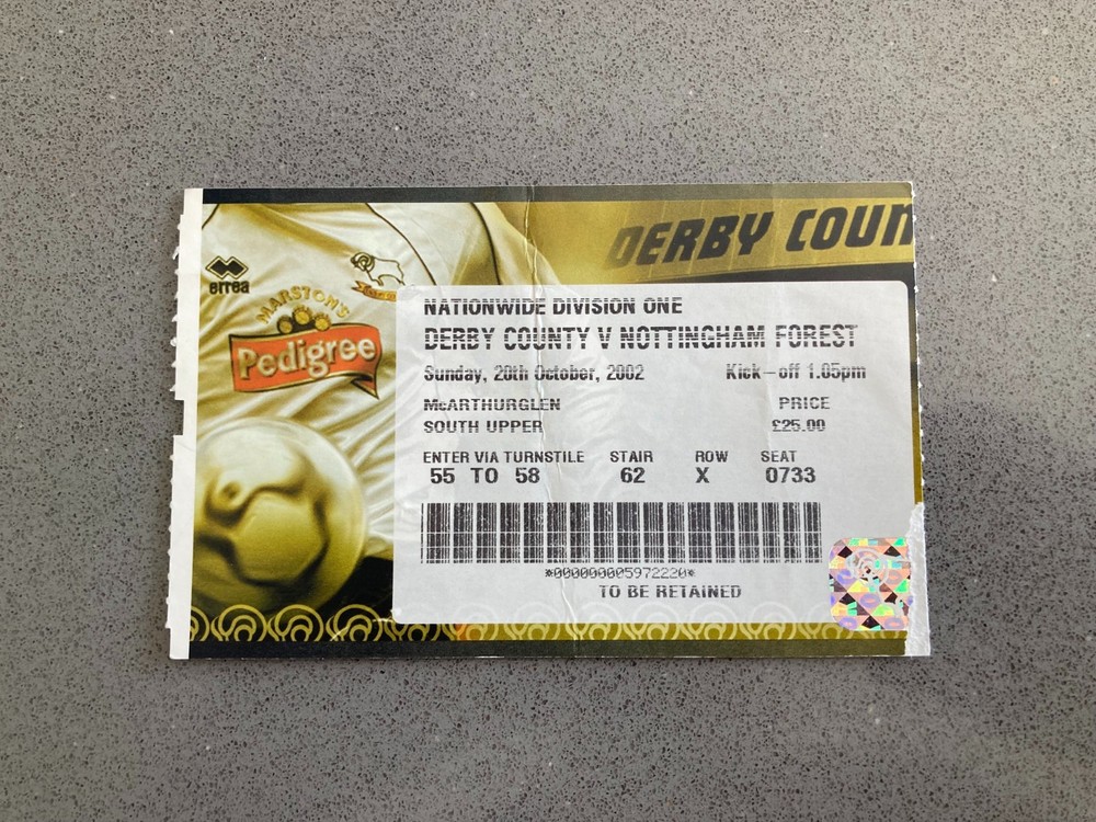 Derby County v Nottingham Forest 2002-03 Match Ticket