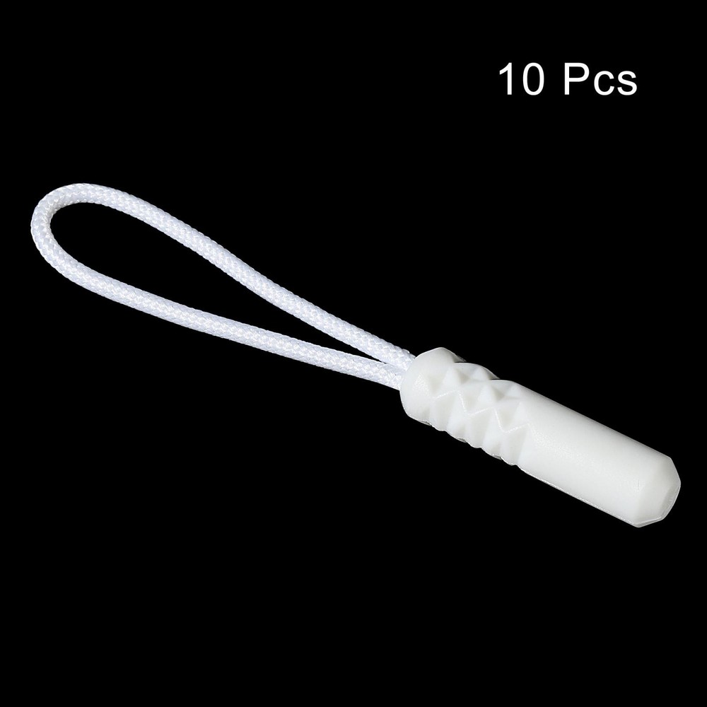 Zipper Pulls Extension Handle Cord, 10 Pack Plastic Cylindrical Head, White
