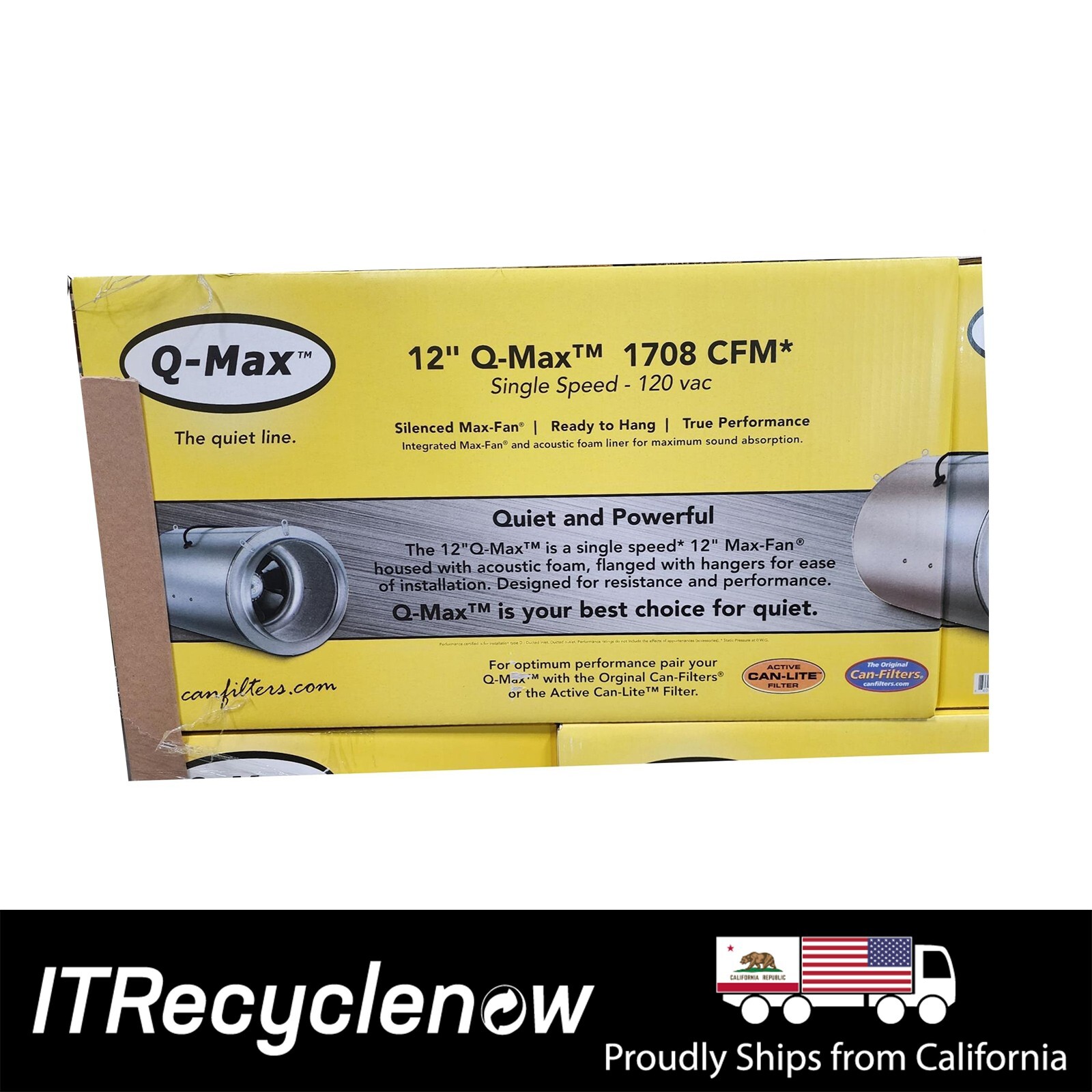 New Can Fan Q-Max 12″ 1708 CFM 120V 4.1A 3300 RPM 489W Hydroponic Grow Exhaust