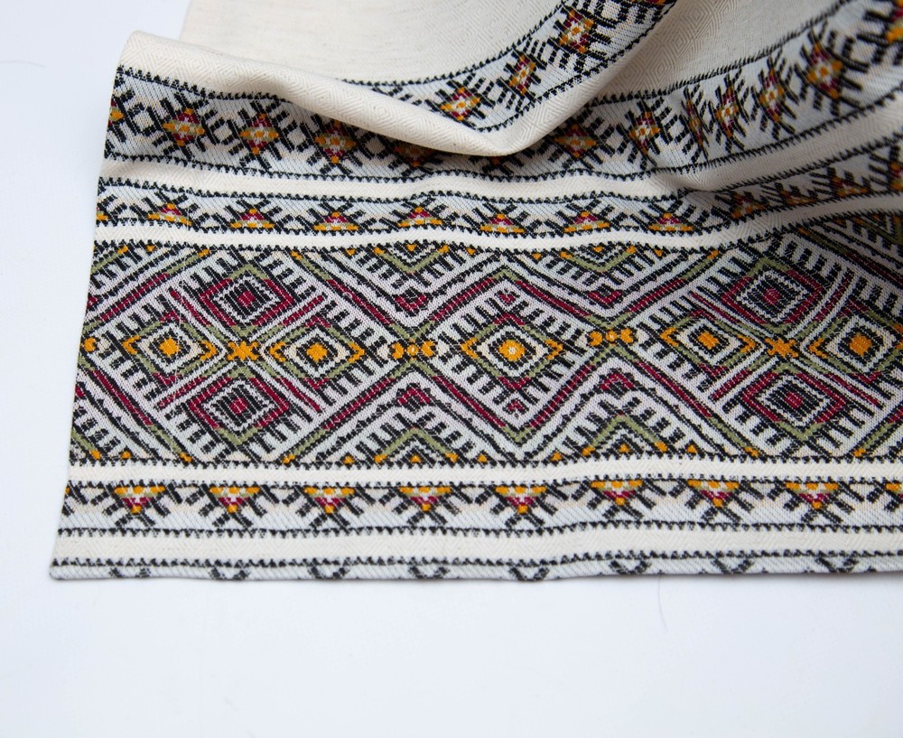 Ukrainian Decorative woven Tablecloth Beige Red Green Rustic Hutsul pattern