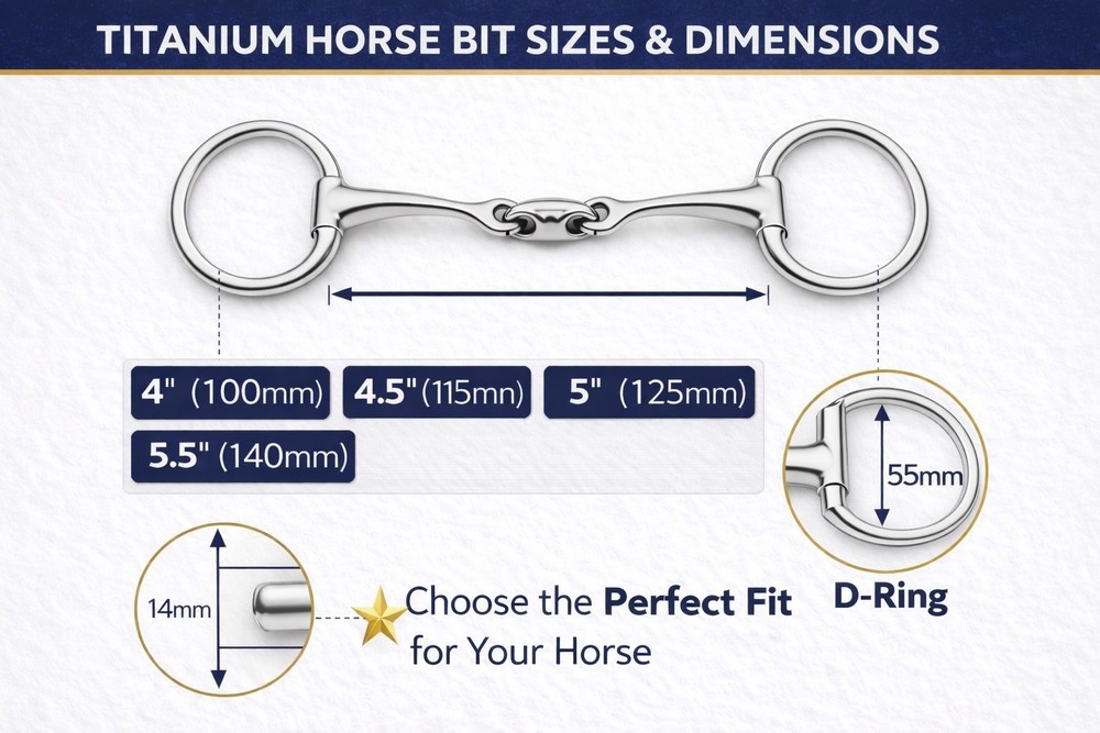 D Ring Eggbutt 5" Horse Bit Titanium Double Jointed Snaffle Equestrian UK