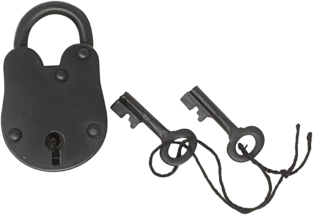 Antique Solid Iron Lock with Skeleton Keys - Pirate Treasure Lock (2.75")