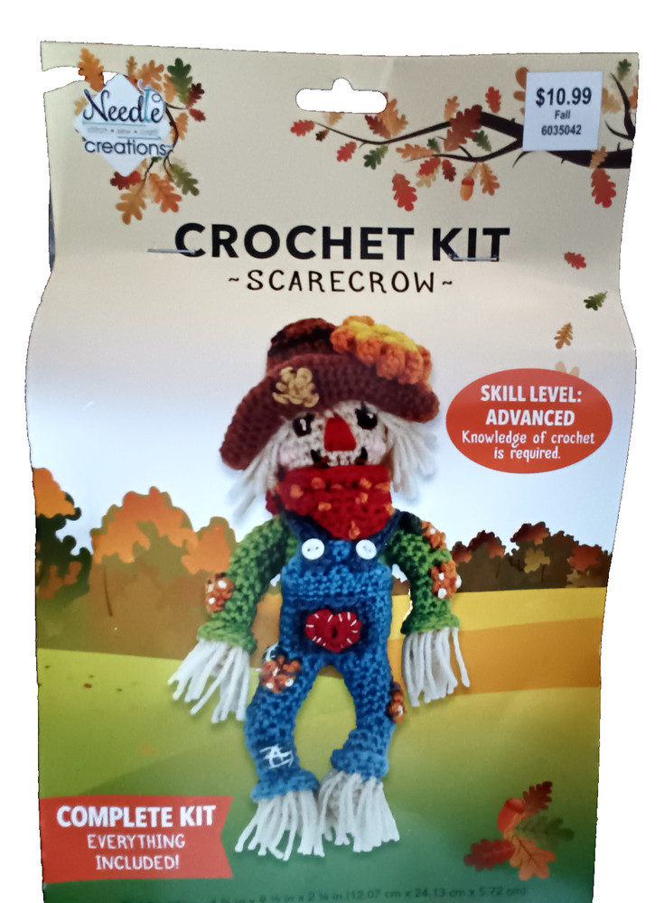 NEW Fall SCARECROW CROCHET KIT • Complete w/ Everything • Yarn, Needles, Hook $$