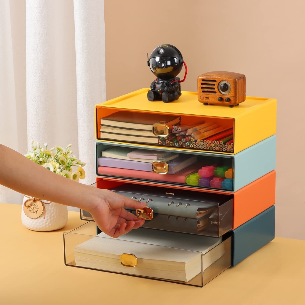 Spacious Desktop Storage Box, 1 Large Storage Drawer, Stackable Office Desk D...