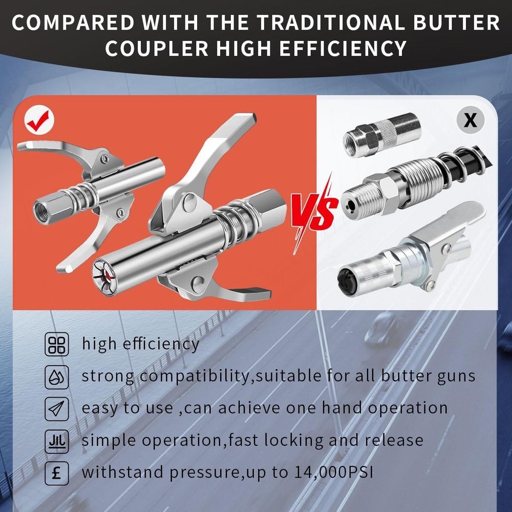 Quadafy Grease Gun Coupler, Quick Locking Tip, 6 Thickened Jaws...