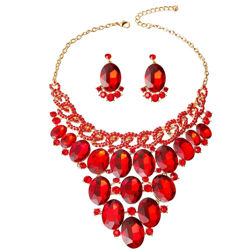 RED - Crystal Bib Necklace Set