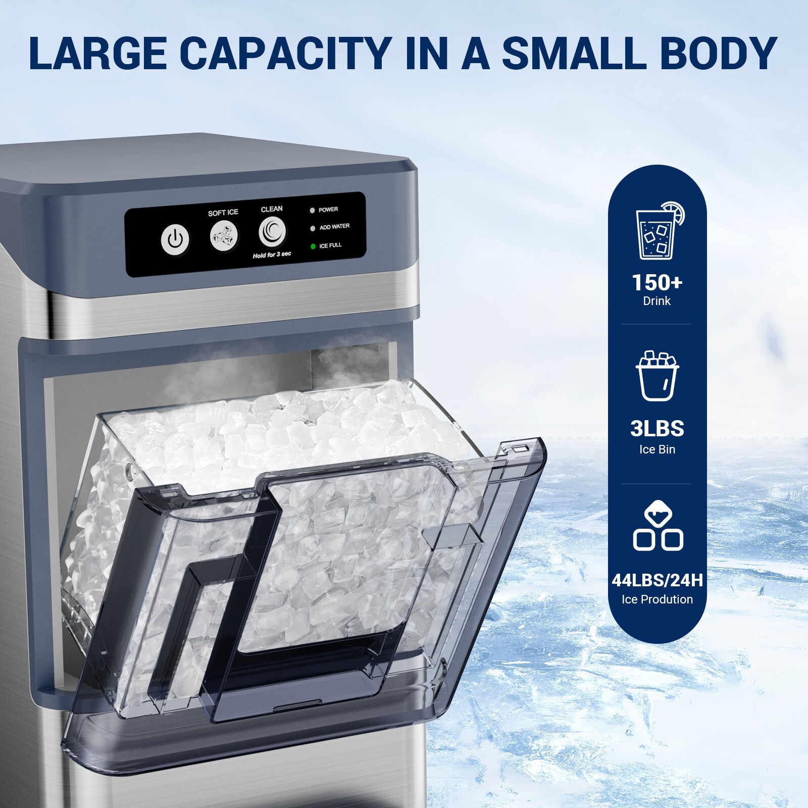 44Lbs/24H Countertop Nugget Ice Maker Chewable Ice Maker Machine w/ 0.8 Gal Tank