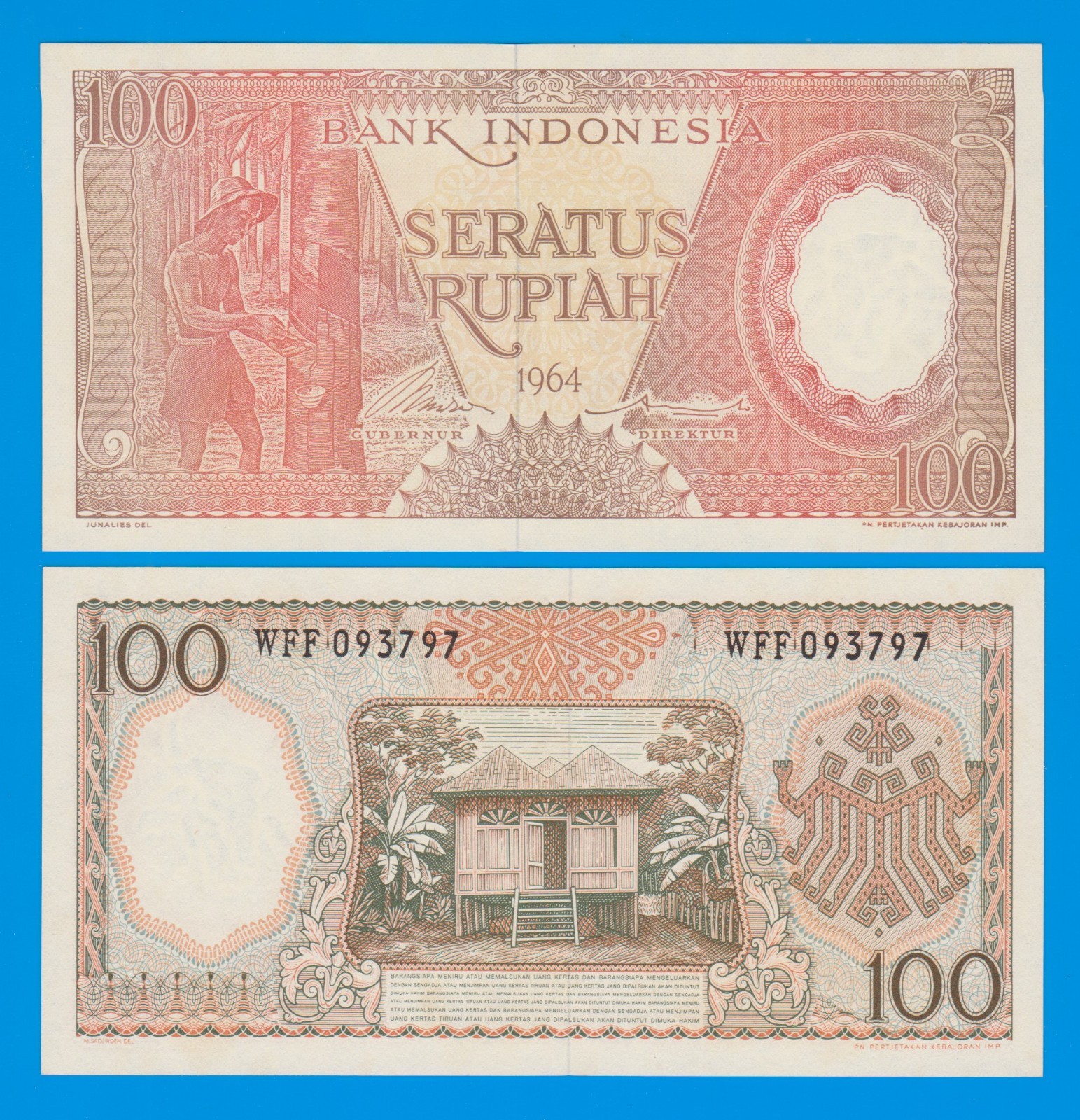 Indonesia 100 Rupiah P 97 1964 UNC