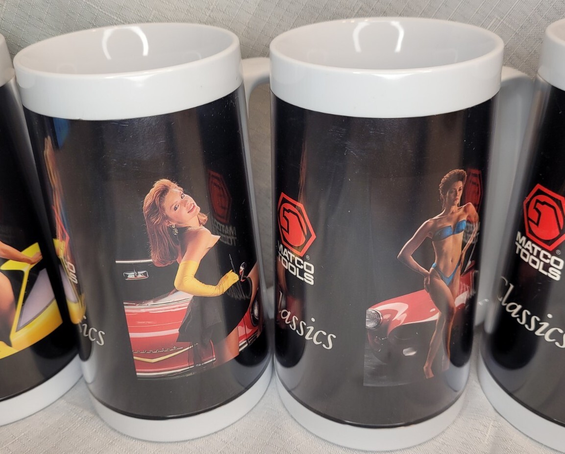 Set of 6 Matco Tools Pin-Up Girl Plastic Mugs Steins Cups Vintage