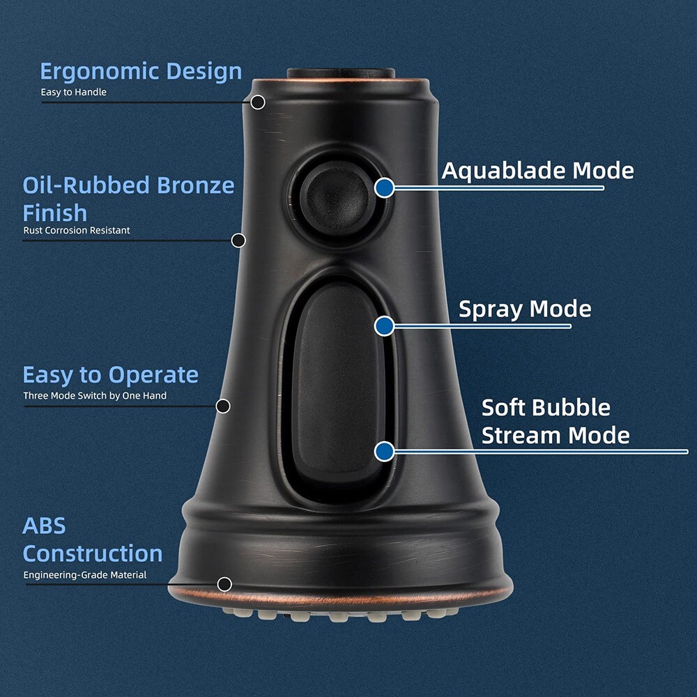 3 Function Pull Down Kitchen Faucet Head Replacement Sprayer Nozzle, 9 Adapters