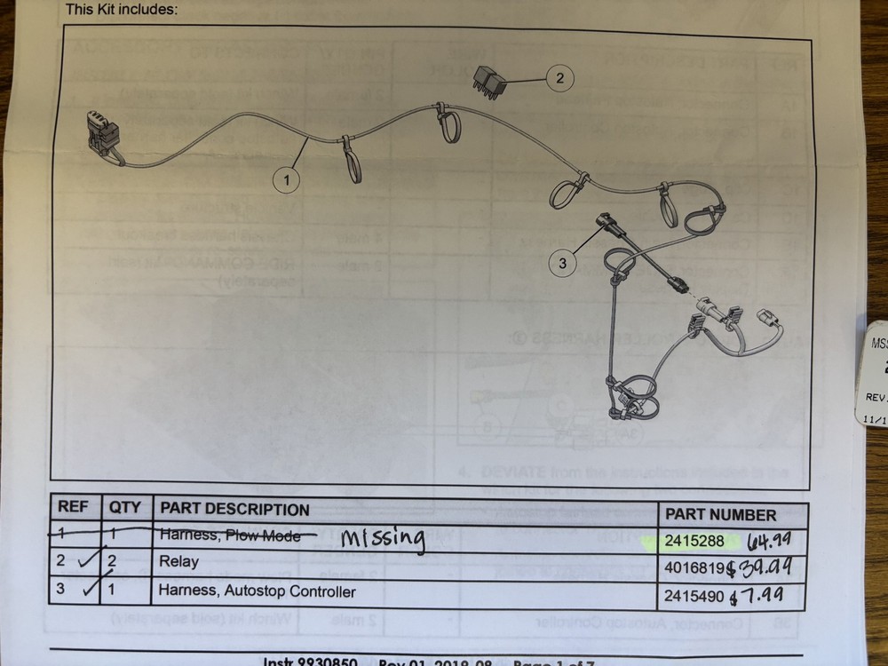 PLOW MODE KIT, RANGER- PARTIAL KIT # 2884543