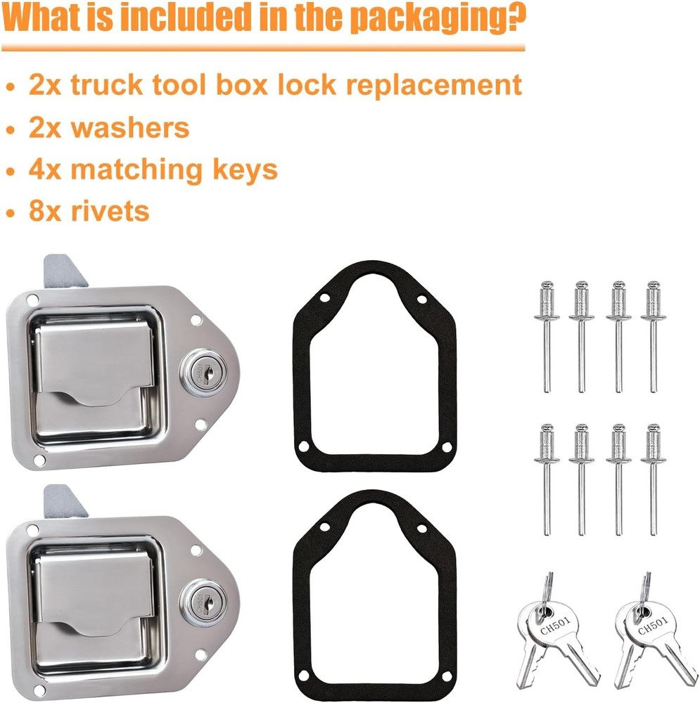 Truck Tool Box Latch Replacement Kit- 304 Stainless 2 Pack with 2 Lock
