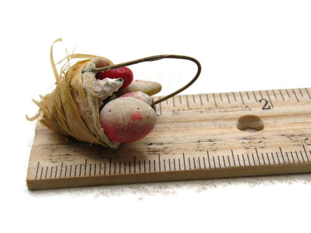 Vintage Miniature Easter Egg Basket Charm Woven Raffia Cornucopia Folk Art