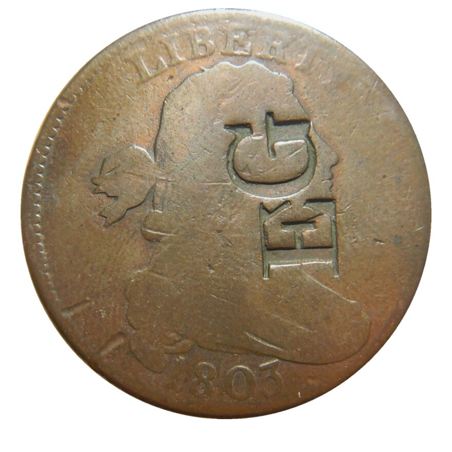 Large cent/penny 1803 counterstamp EG