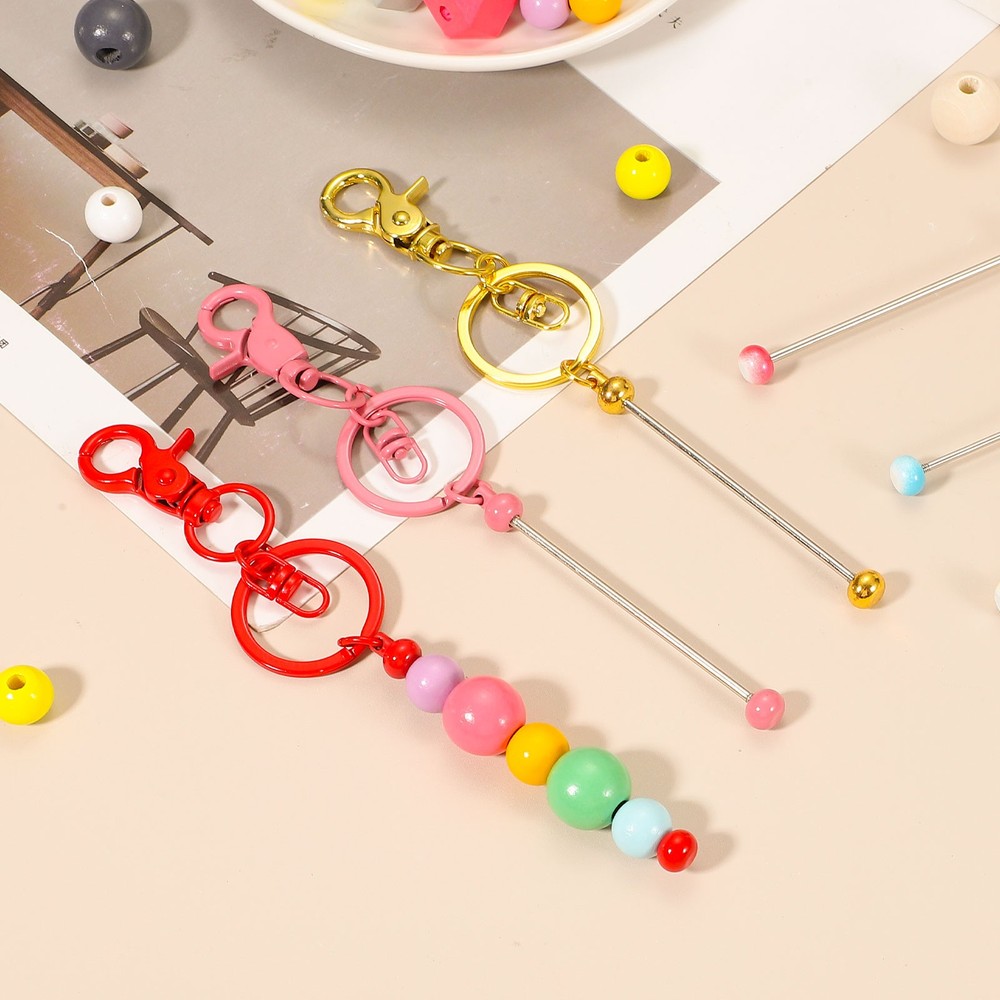 18Pcs Beadable Keychains, DIY Beaded Keychain Making Kit, Candy Blue